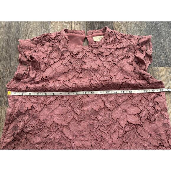 Loft Outlet Women Mauve Pink Floral Lace Flutter Sleeve Mock Neck Blouse Large - Picture 4 of 5